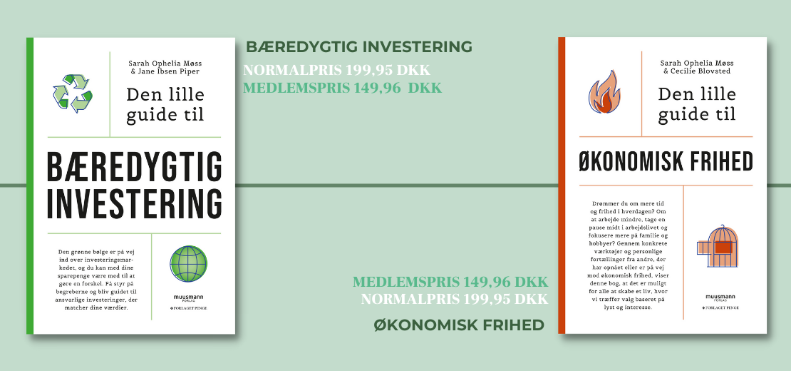 Den lille guide til bæredygtig investering og Den lille guide til økonomisk frihed, normalpris 199,95 DKK, medlemspris 149,96 DKK, Muusmann Forlag
